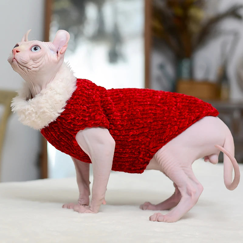 Devon Rex Thickening Plush Coat Cat Sweater Costume Sphinx Clothes Kitten Sphynx Pullover Clothing Products for Winter Outwear