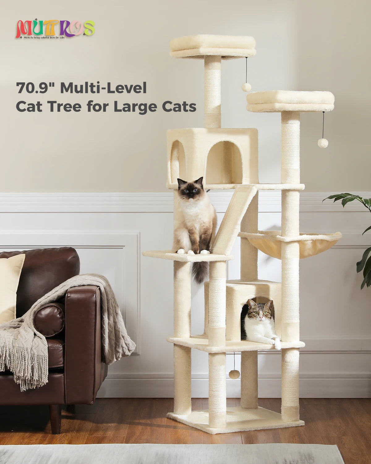 Large Cat Tree Tall Cat Tower for Indoor Cats Multi-Level Plush Cat Condo with Scratching Posts Scratching Posts Perches Caves