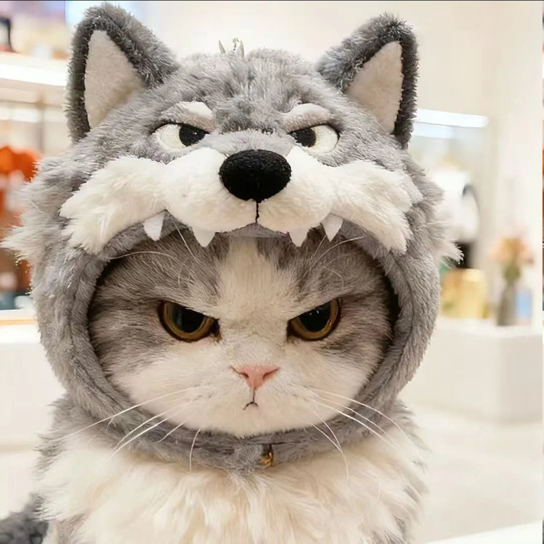 Dog and cat wolf head shape hood cute pet doll hood plush doll autumn and winter hood decoration pet supplies