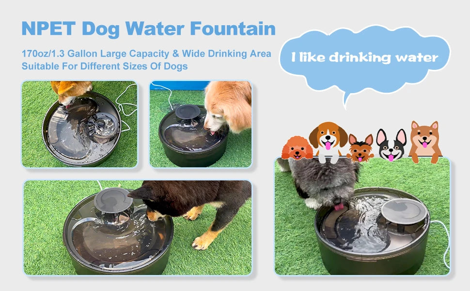 Dog Water Fountain, 170oz/1.3Gallon/5L Large Automatic Pet Water Dispenser Dog Water Bowl for Cat, Dogs, Multiple Pets