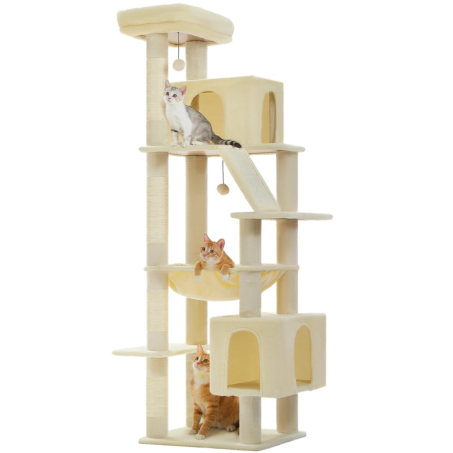 Cat Tree for Large Cats, Tall Cat Tower for indoor Cats Multi-level Cat House Furniture with 2 Big Condo Pad Bed Scratching Post