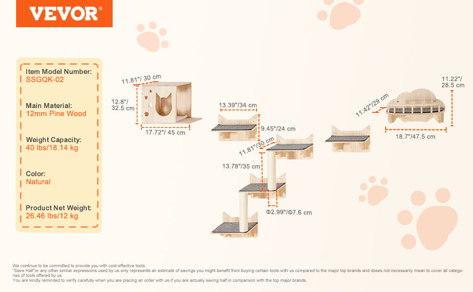 Wall Mounted Cat Shelves and Perches Cat Floating Furniture up to 40lbs for Sleeping/Playing/Climbing Set Sleeping/Playing/Climbing Set