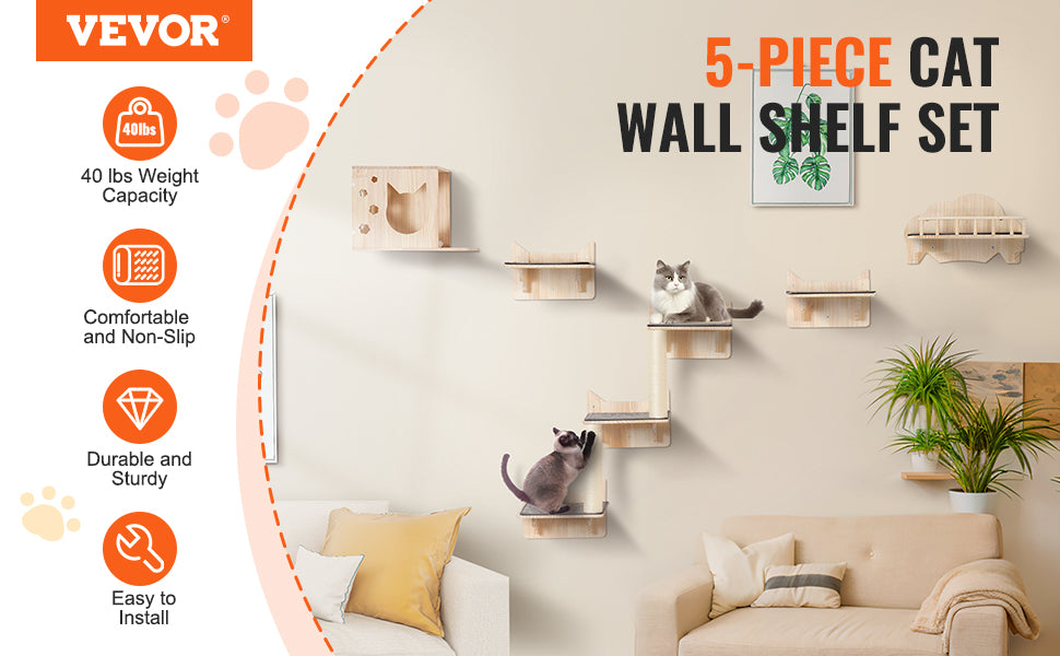 Wall Mounted Cat Shelves and Perches Cat Floating Furniture up to 40lbs for Sleeping/Playing/Climbing Set Sleeping/Playing/Climbing Set