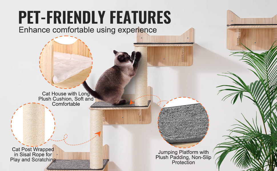Wall Mounted Cat Shelves and Perches Cat Floating Furniture up to 40lbs for Sleeping/Playing/Climbing Set Sleeping/Playing/Climbing Set