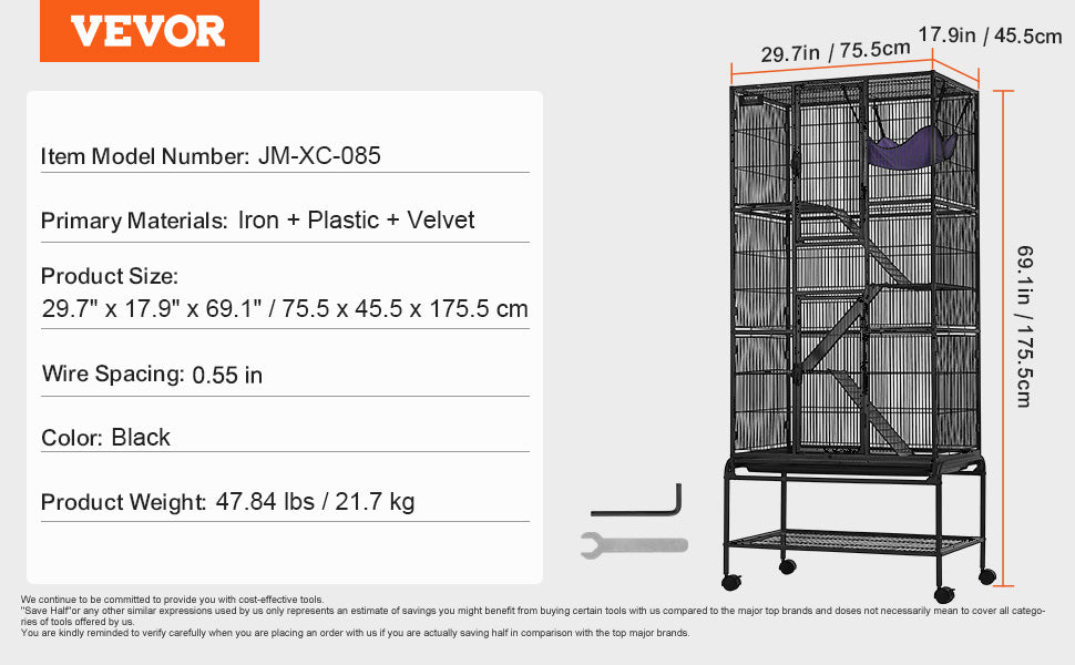 VEVOR 64.6" Rolling Metal Ferret Cage Large 4-Tier Critter Nation Cage Small Animal Cage for Pet Rats Hamster Guinea Chinchilla