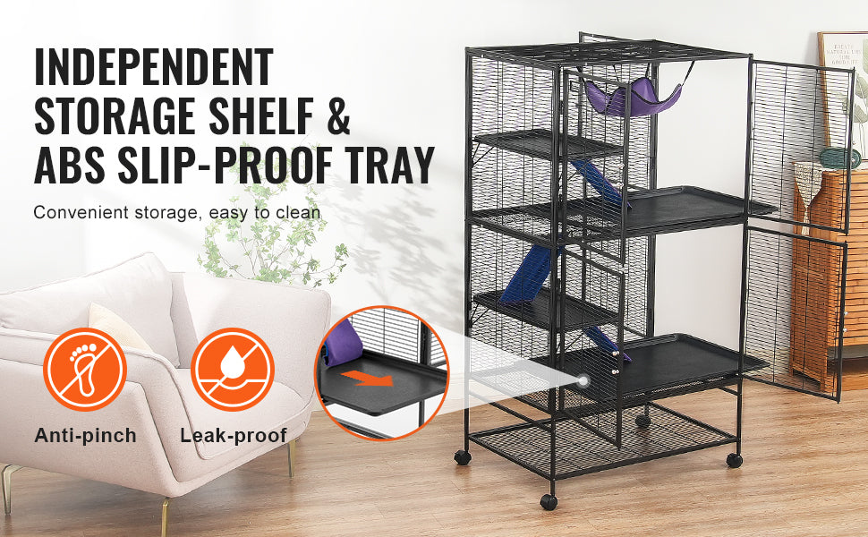 VEVOR 64.6" Rolling Metal Ferret Cage Large 4-Tier Critter Nation Cage Small Animal Cage for Pet Rats Hamster Guinea Chinchilla