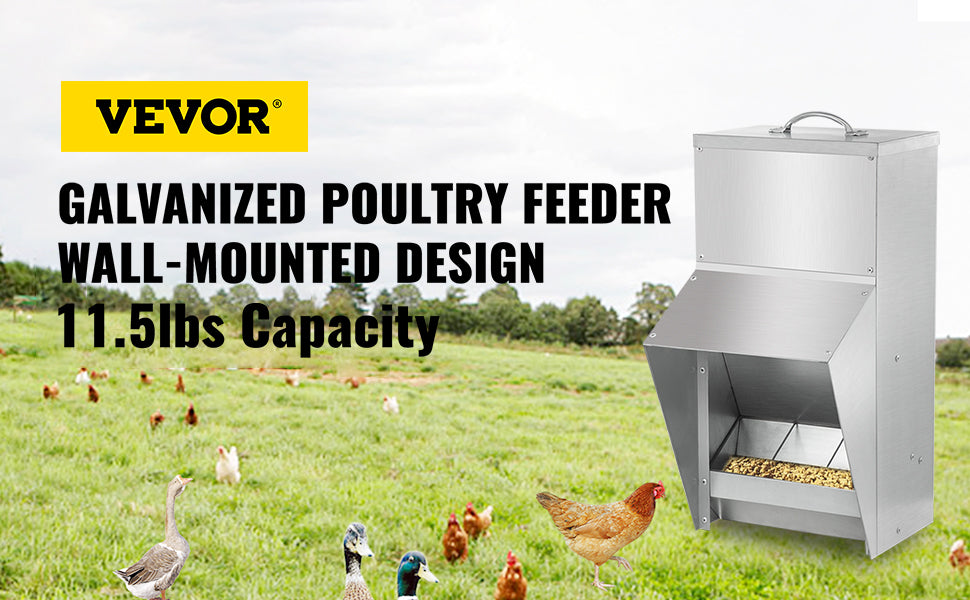 VEVOR Sturdy Galvanized Steel Poultry Feeder Premium Chicken Feeder No Waste 11.5/25/30/50lbs Metal Feeder for Chickens Quails