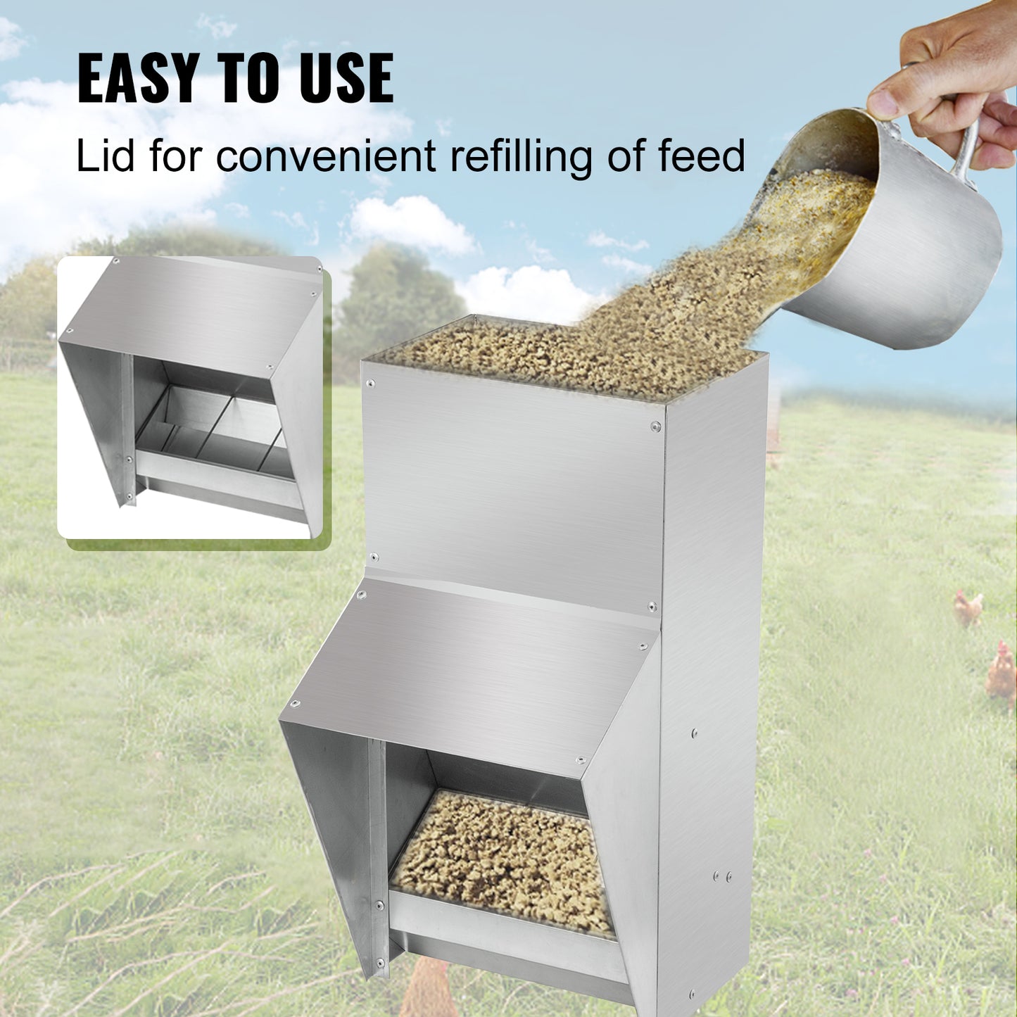 VEVOR Sturdy Galvanized Steel Poultry Feeder Premium Chicken Feeder No Waste 11.5/25/30/50lbs Metal Feeder for Chickens Quails