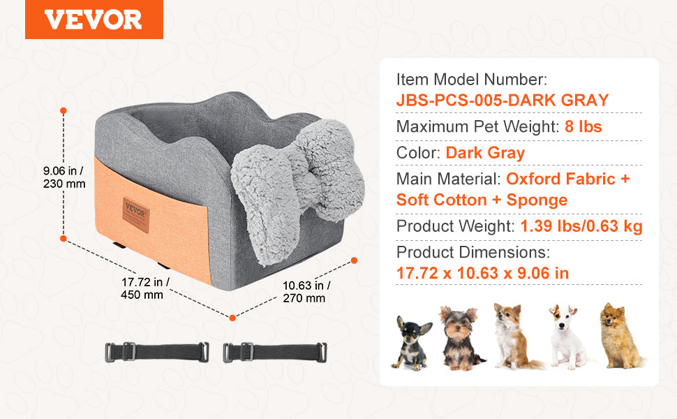 VEVOR Dog Car Seat Waterproof Dog Booster Seat Pet Car Seat with Clip-On Safety Leash PP Cotton Car Bed for Medium & Large Dog