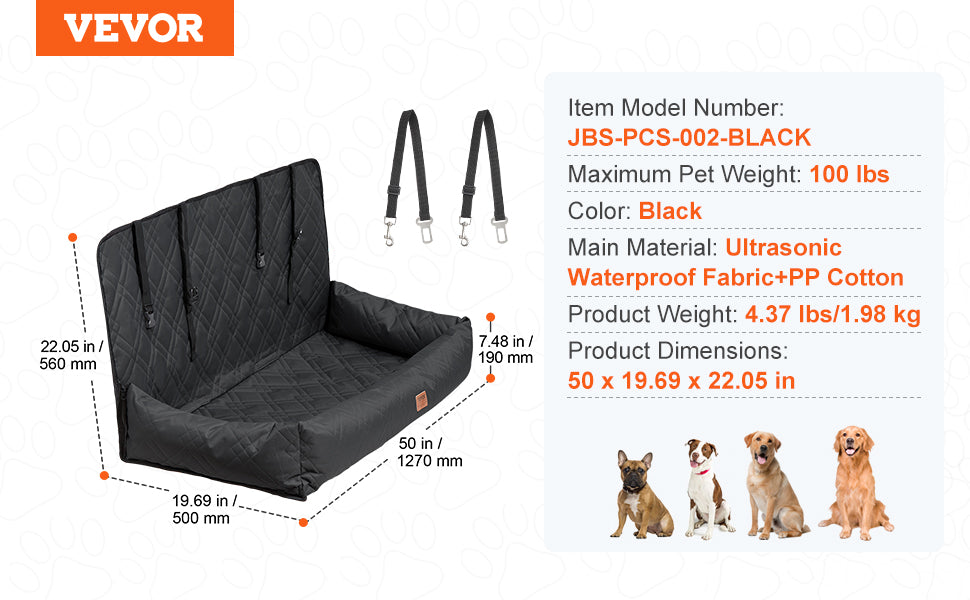 VEVOR Dog Car Seat Waterproof Dog Booster Seat Pet Car Seat with Clip-On Safety Leash PP Cotton Car Bed for Medium & Large Dog