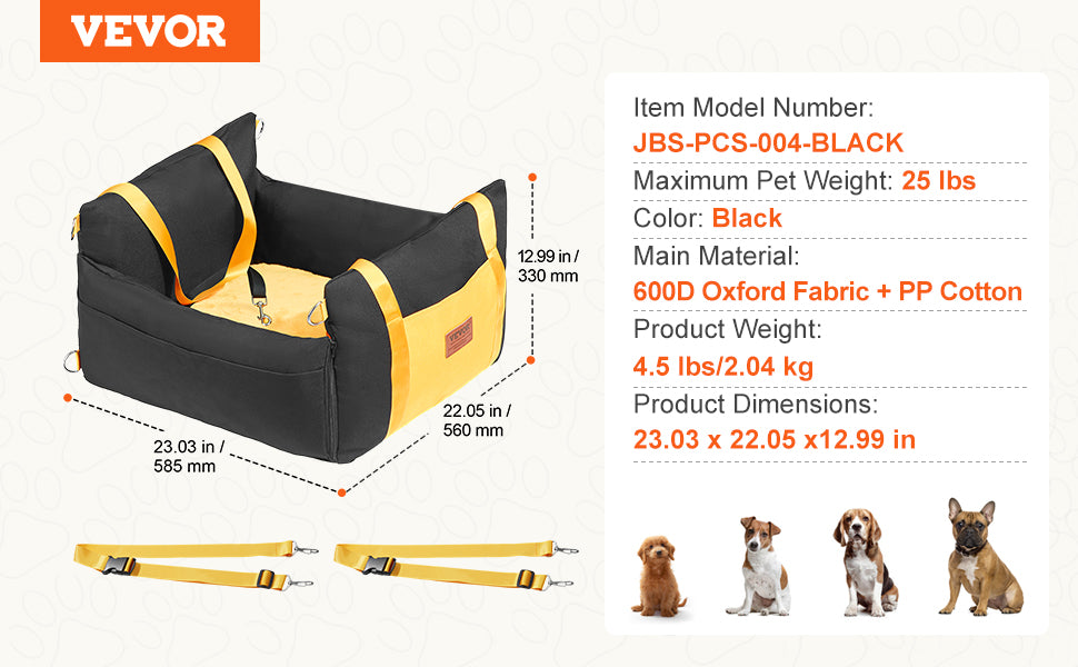 VEVOR Dog Car Seat Waterproof Dog Booster Seat Pet Car Seat with Clip-On Safety Leash PP Cotton Car Bed for Medium & Large Dog