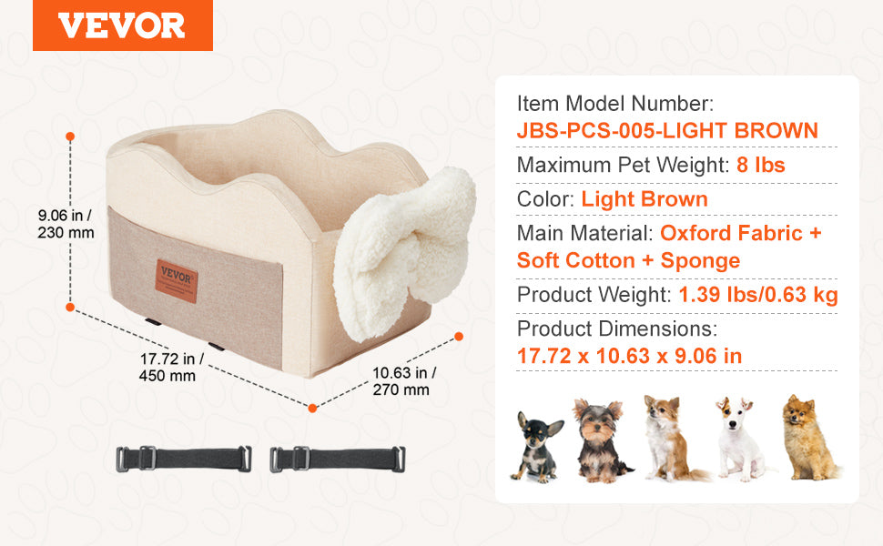 VEVOR Dog Car Seat Waterproof Dog Booster Seat Pet Car Seat with Clip-On Safety Leash PP Cotton Car Bed for Medium & Large Dog