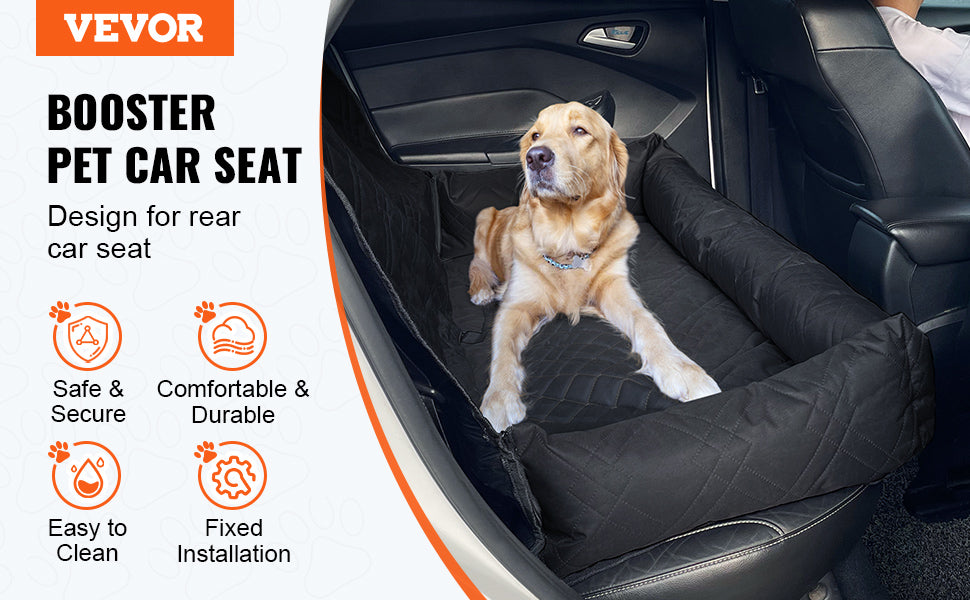 VEVOR Dog Car Seat Waterproof Dog Booster Seat Pet Car Seat with Clip-On Safety Leash PP Cotton Car Bed for Medium & Large Dog