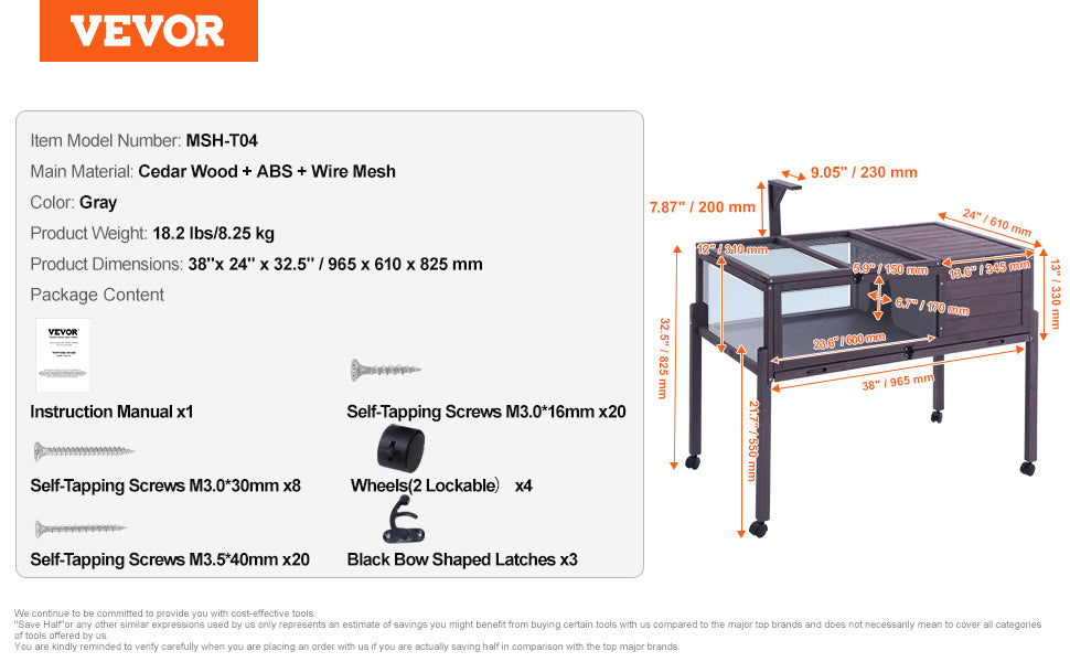 VEVOR Tortoise Habitat Tortoise House Indoor & Outdoor Rolling Tortoise Enclosure with Light Stand Reptile Enclosure Animal Cage