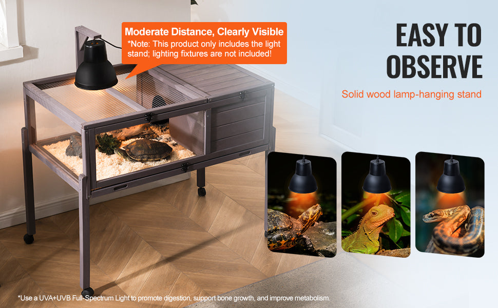 VEVOR Tortoise Habitat Tortoise House Indoor & Outdoor Rolling Tortoise Enclosure with Light Stand Reptile Enclosure Animal Cage