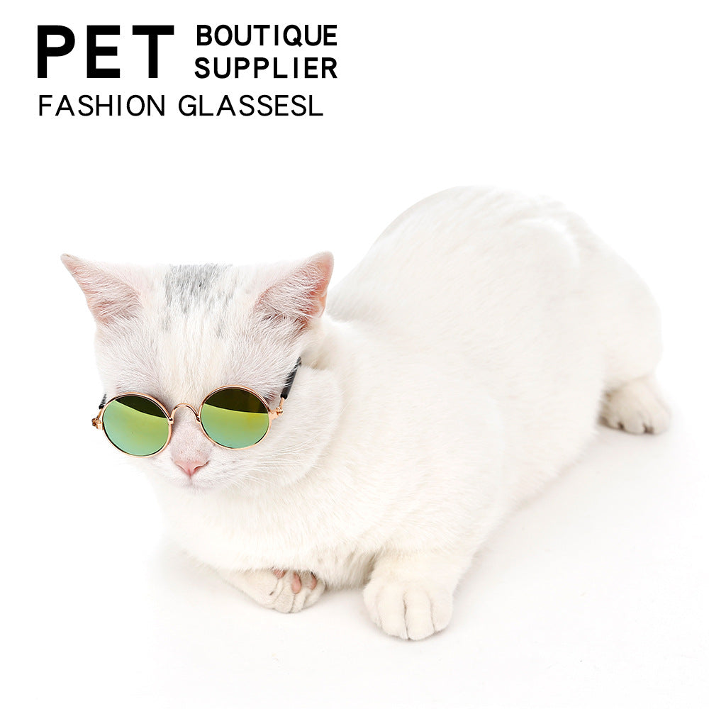 Cute Vintage Round Cat Sunglasses Pet Photos Props Reflection Eyewear Glasses for  Cats Small Dog Pet Dog Cat Accessories