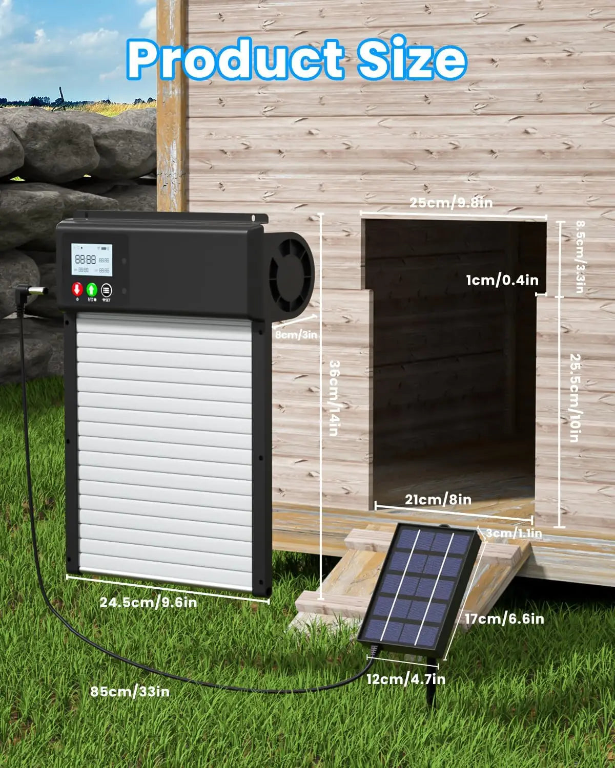 Automatic Chicken Coop Door WiFi Remote Control, Solar Powered Automatic Chicken Door Opener with 8000mAh Battery, Timer & Light