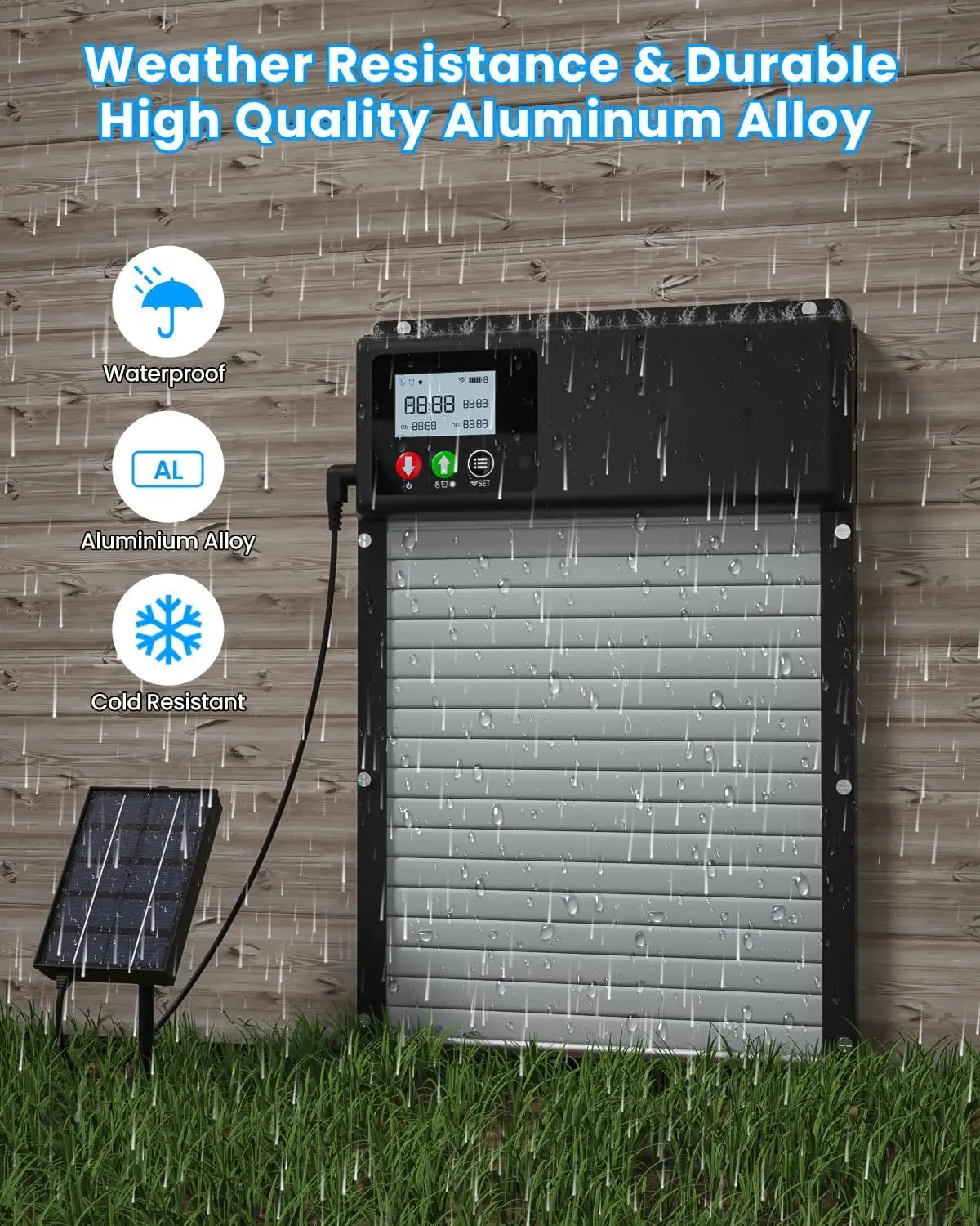 Automatic Chicken Coop Door WiFi Remote Control, Solar Powered Automatic Chicken Door Opener with 8000mAh Battery, Timer & Light