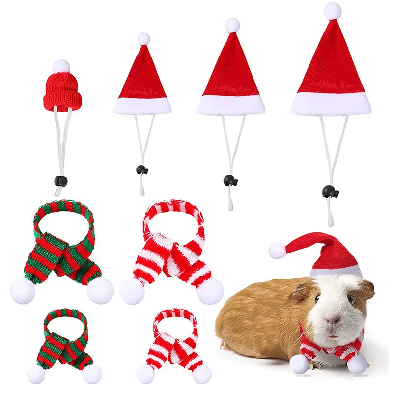 Hamster Guinea Pig Christmas Costume Mini Small Pet Items Hat Scarf Christmas Headwear Pet Outfits for Chinchilla Rabbit Accessories