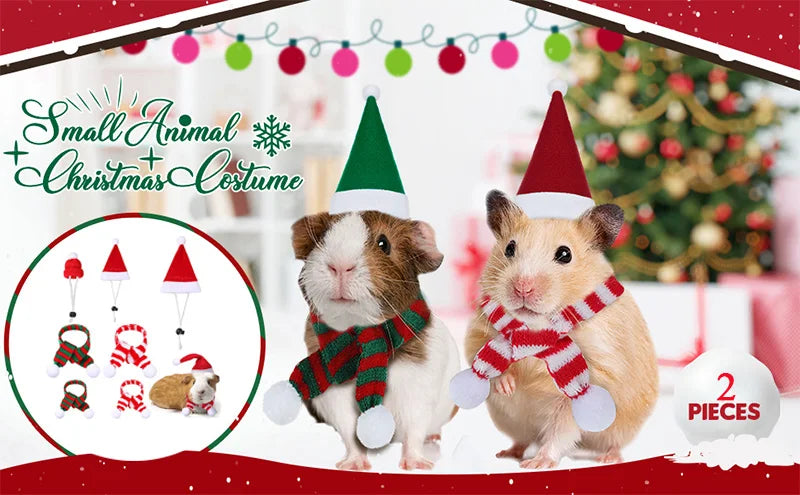 Hamster Guinea Pig Christmas Costume Mini Small Pet Items Hat Scarf Christmas Headwear Pet Outfits for Chinchilla Rabbit Accessories