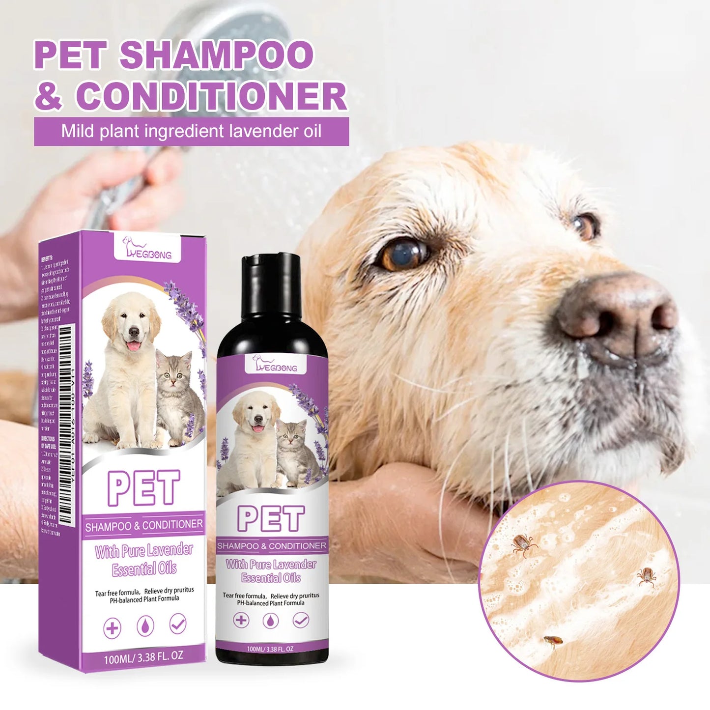 100ml Pet Shampoo Conditioner Hair Smooth Cat Dog Hair Softening Relieve Itching Ph Balance Cleaning Dry Skin Relief Pet