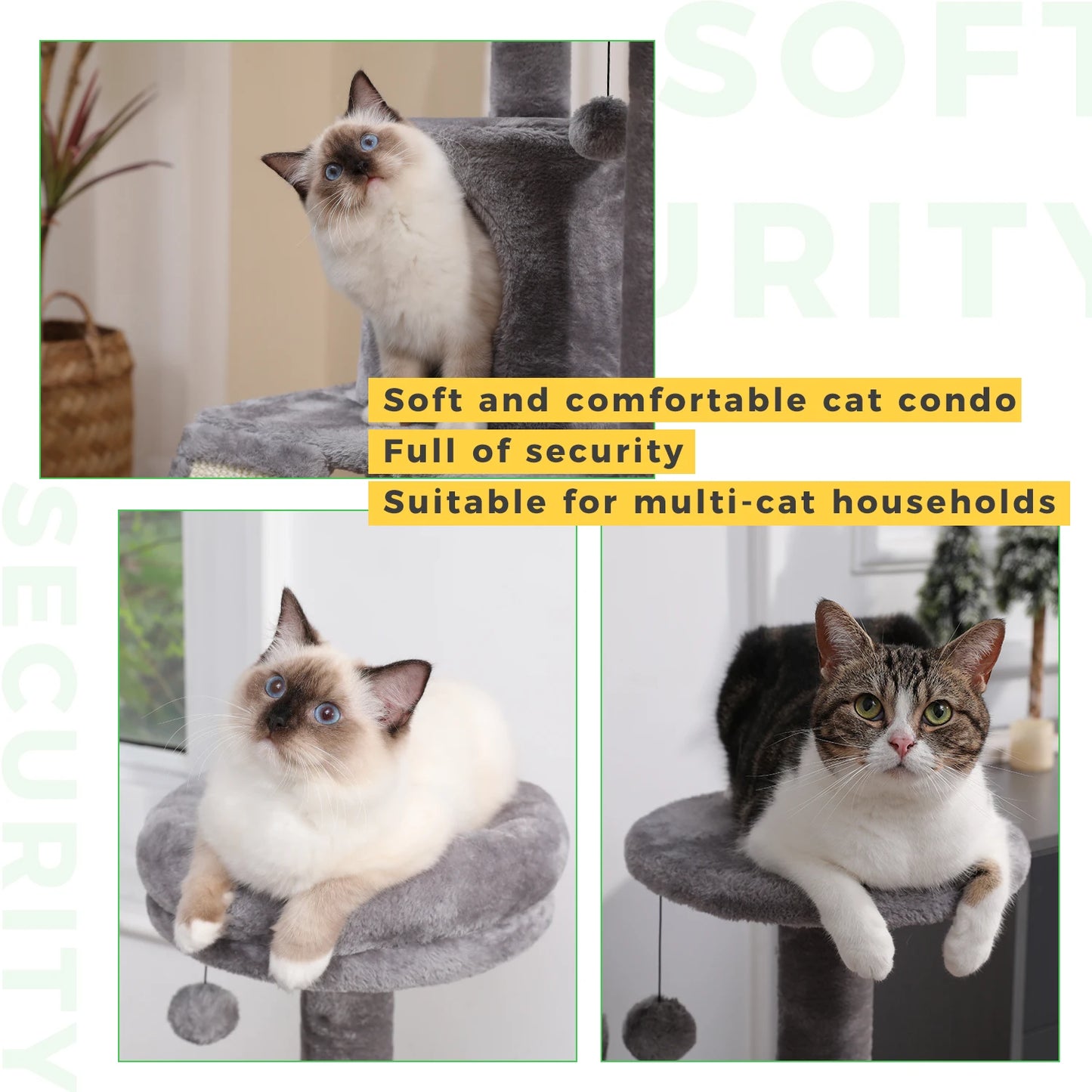 Pet Cat Tree House Condo Perch Entertainment Playground Stable Furniture for Kitten Multi-Level Tower for Large Cat Cozy Hommock