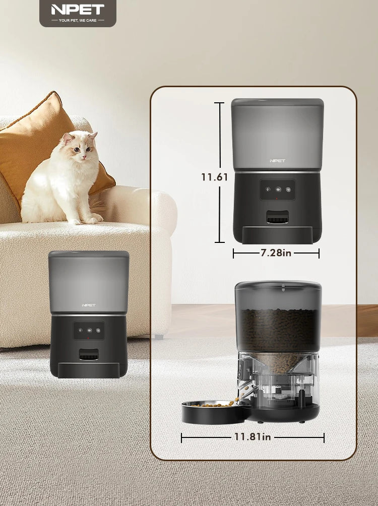 NPET 4L Automatic smart pet feeder for cats & dogs multiple pets with stainless steel bowl Customize healthy food 1-9 portions