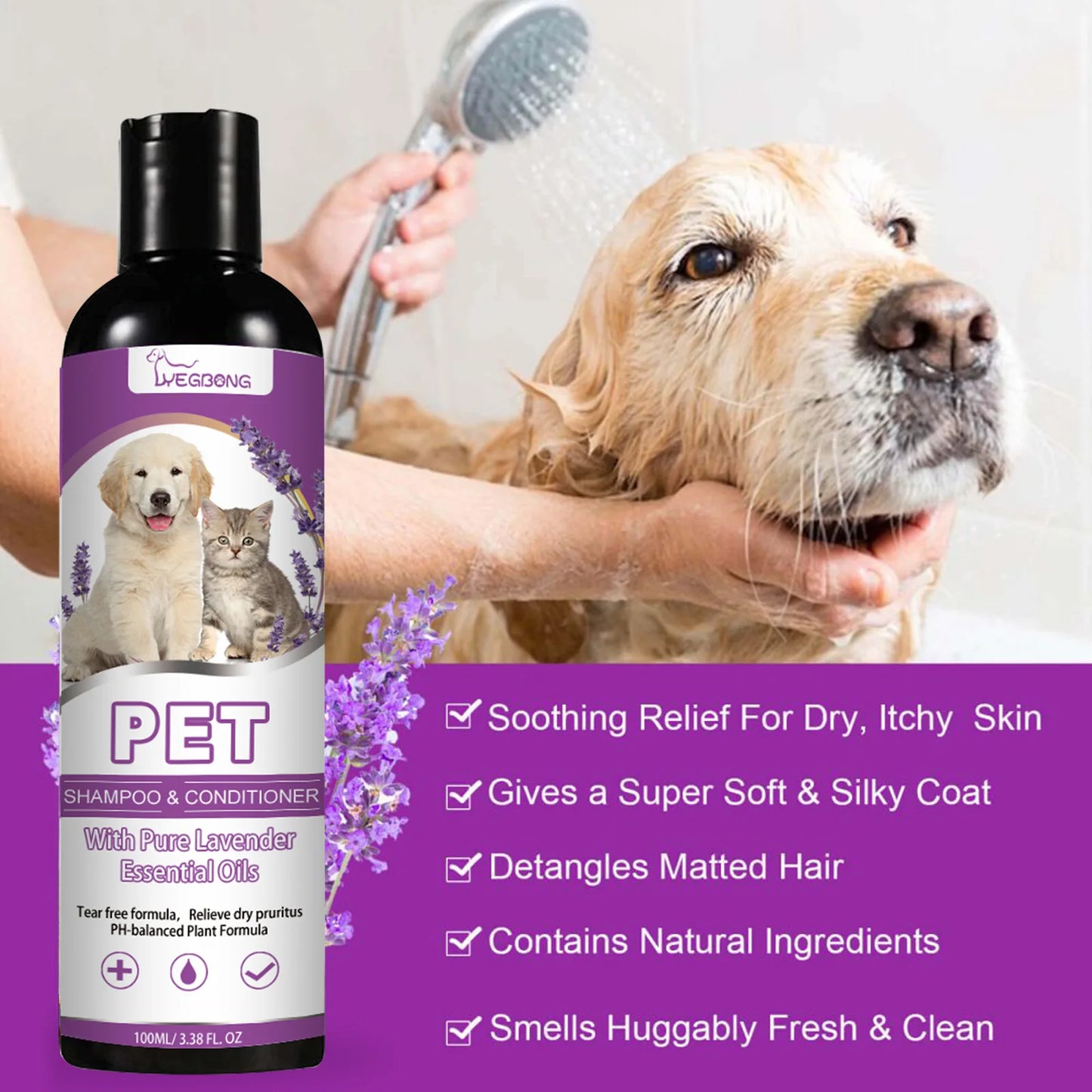 100ml Pet Shampoo Conditioner Hair Smooth Cat Dog Hair Softening Relieve Itching Ph Balance Cleaning Dry Skin Relief Pet