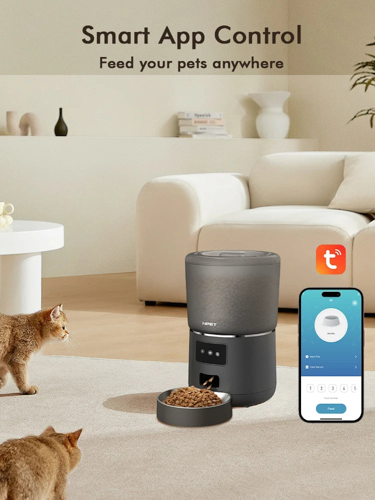 NPET 4L Automatic smart pet feeder for cats & dogs multiple pets with stainless steel bowl Customize healthy food 1-9 portions
