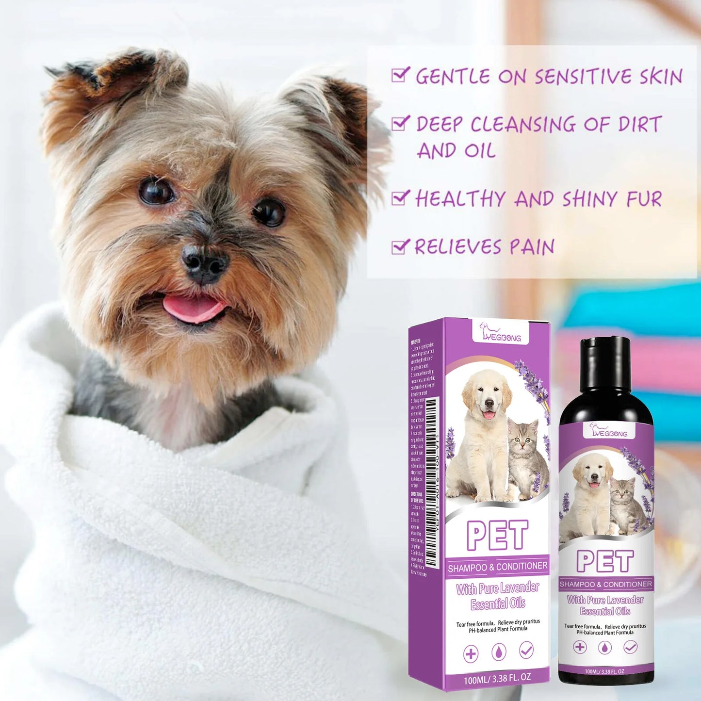 100ml Pet Shampoo Conditioner Hair Smooth Cat Dog Hair Softening Relieve Itching Ph Balance Cleaning Dry Skin Relief Pet