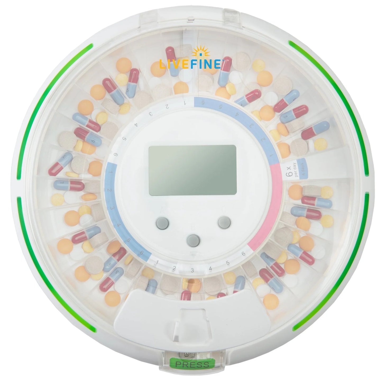 LiveFine Automatic Pill Dispenser W/28-Day Organizer, 6 Dosage Templates, LCD Display