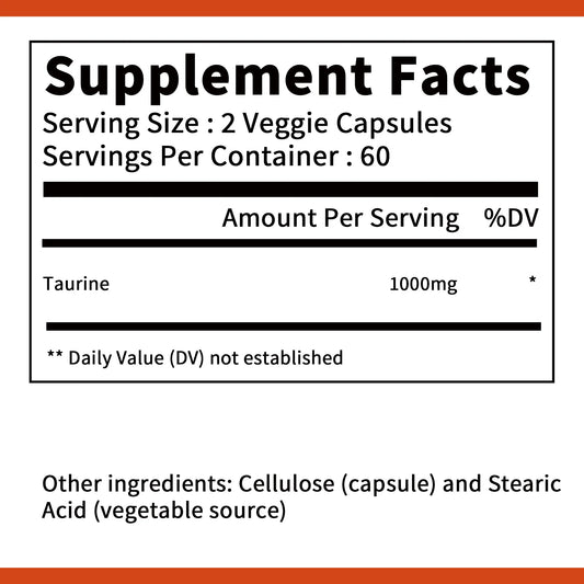 Taurine Supplement 1000mg - Heart, Nerve, Brain and Muscle Health - 120 Capsules