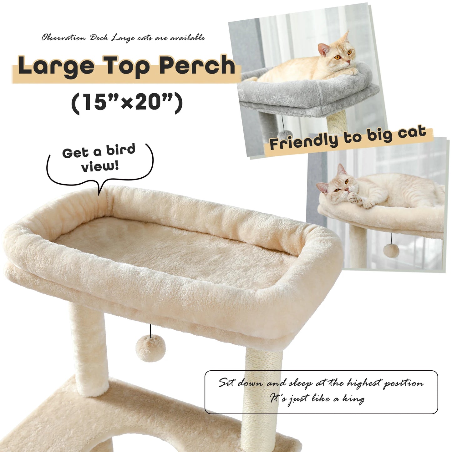 Pet Cat Tree House Condo Perch Entertainment Playground Stable Furniture for Kitten Multi-Level Tower for Large Cat Cozy Hommock