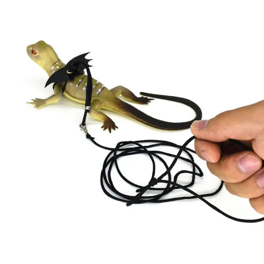 Pet Iguana Adjustable Wing Style Harness Climbing Rope Belt Small Lizard Reptile Imitation Leather Traction Leash