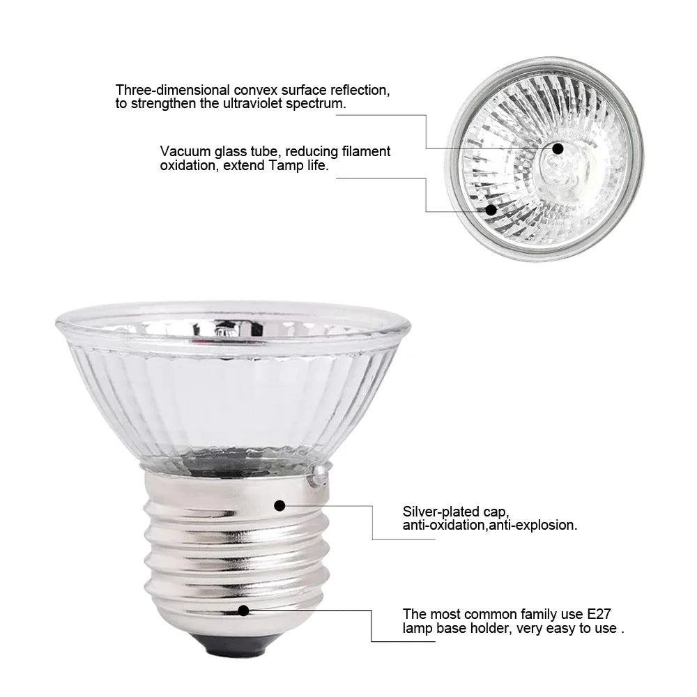 Reptile  Heat Lamp Bulb  Dimmable With Clip-on Dimmable UVA UVB Turtle Tortoises Basking Lights Timing Pet Amphibians Lizards Heating Bulb