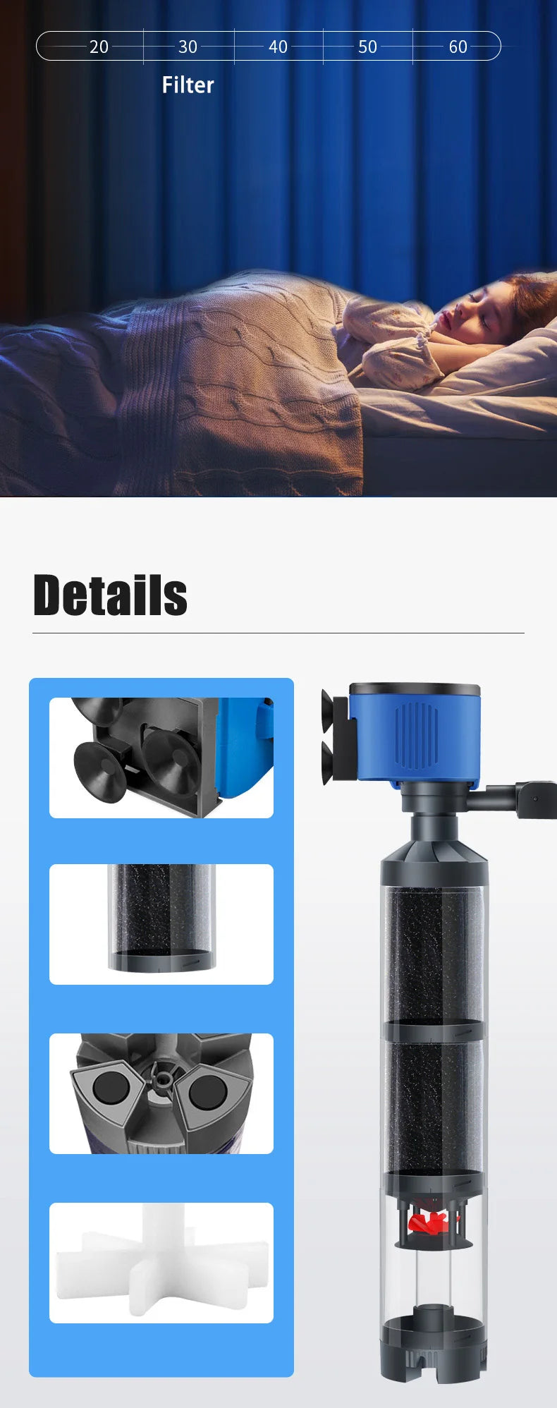 Quiet Fish Tank Built-in Water Filter Circulating Pump Fecal Separation Collector Oxygenation Pump Aquarium Pumping 110V 220V