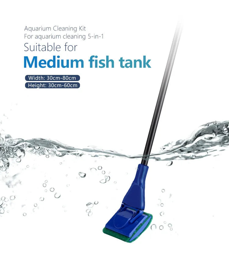 6-IN-1 Aquarium Cleaning Tools Kits Fish Tank Clean Set Fish Net Gravel Rake Algae Scraper Fork Sponge Brush Glass Cleaner