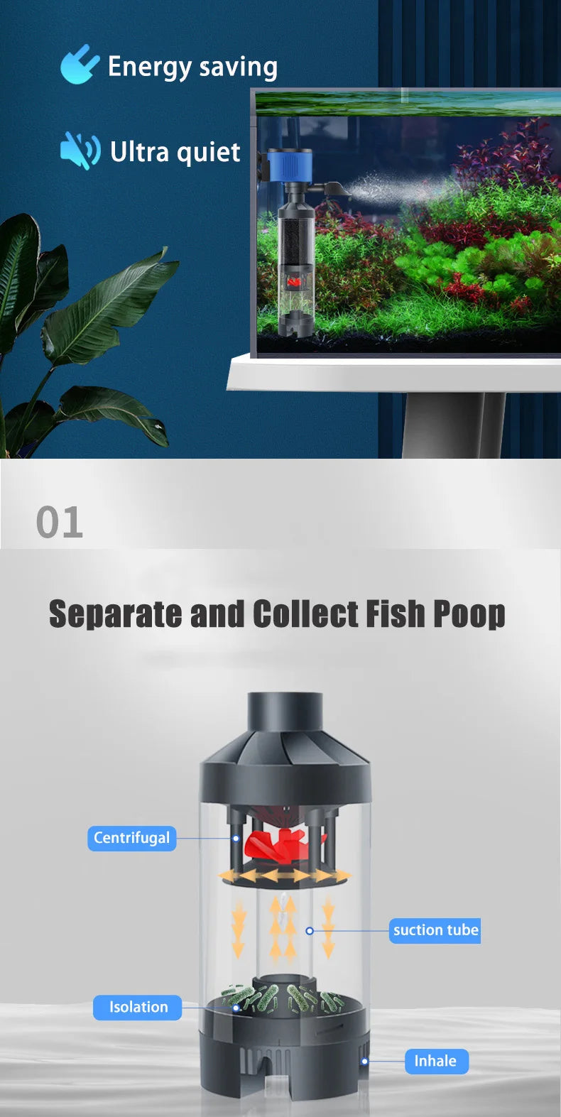 Quiet Fish Tank Built-in Water Filter Circulating Pump Fecal Separation Collector Oxygenation Pump Aquarium Pumping 110V 220V