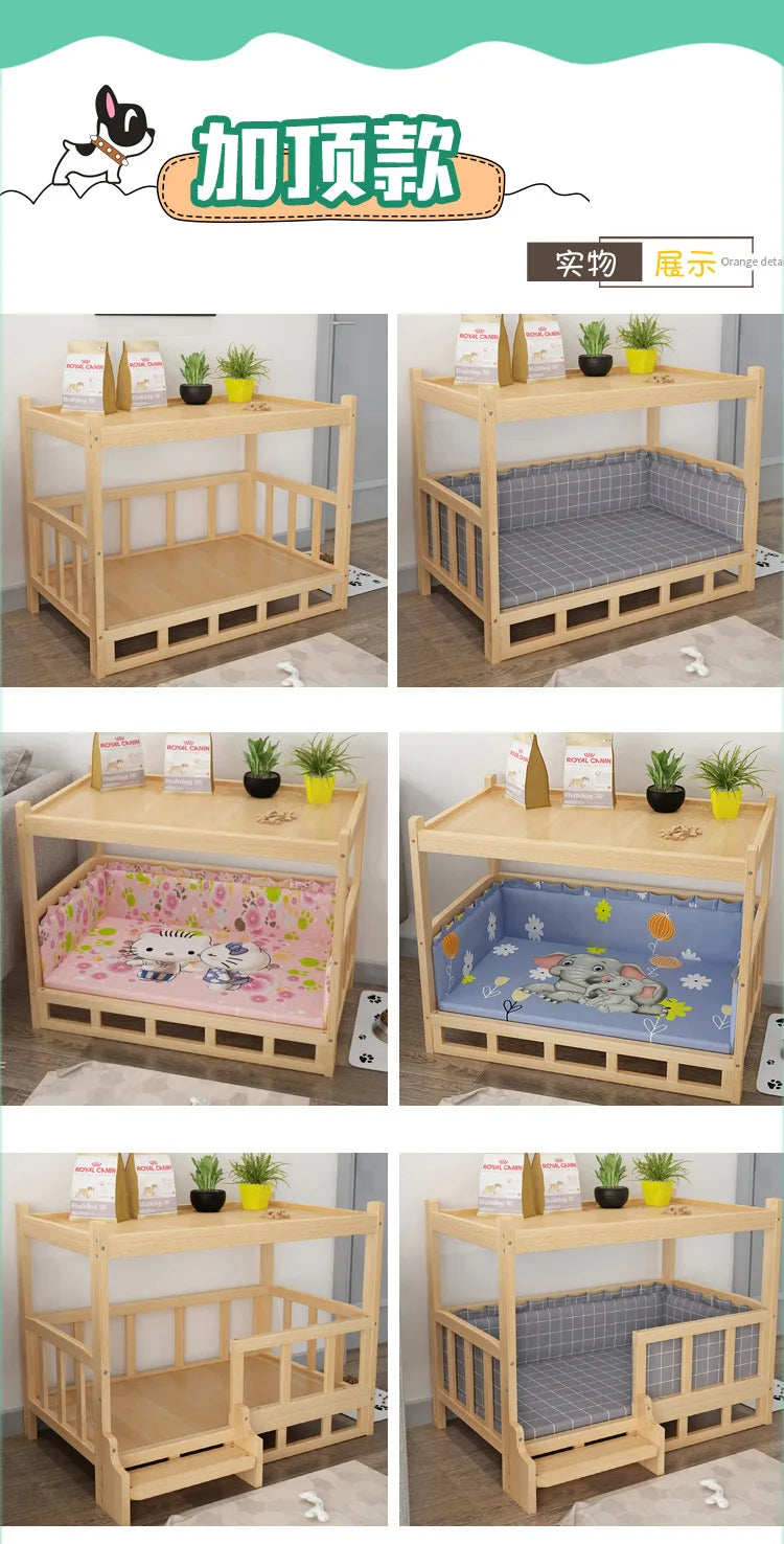 Solid Wood Dog Kennel, Puppy Bed, Kitten Bed, Polished and Smooth, Detachable Pet Accessories, Golden Retriever and Cats