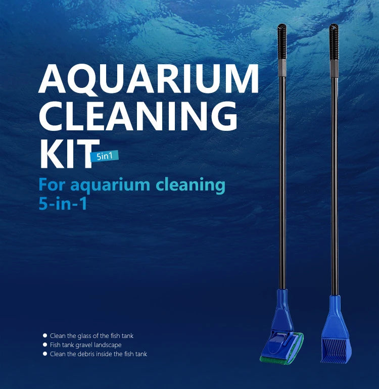 6-IN-1 Aquarium Cleaning Tools Kits Fish Tank Clean Set Fish Net Gravel Rake Algae Scraper Fork Sponge Brush Glass Cleaner