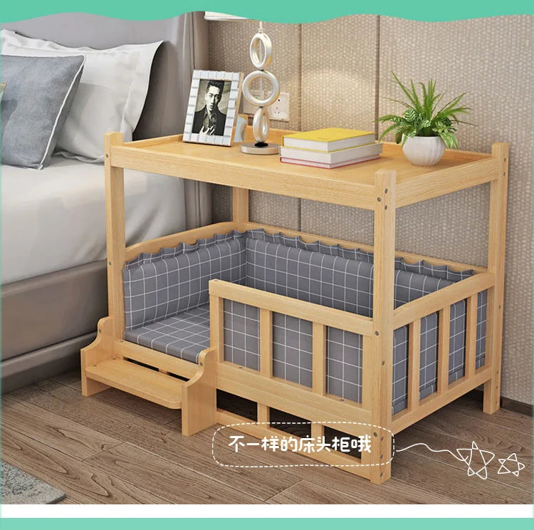 Solid Wood Dog Kennel, Puppy Bed, Kitten Bed, Polished and Smooth, Detachable Pet Accessories, Golden Retriever and Cats