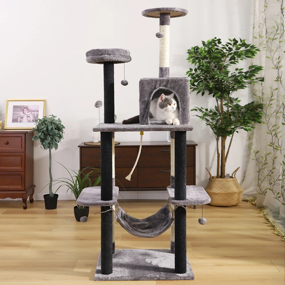 Cat Tree House Tower Condo Cat Scratching Post for Indoor  Jumping Toy with Ladder Playing Tree