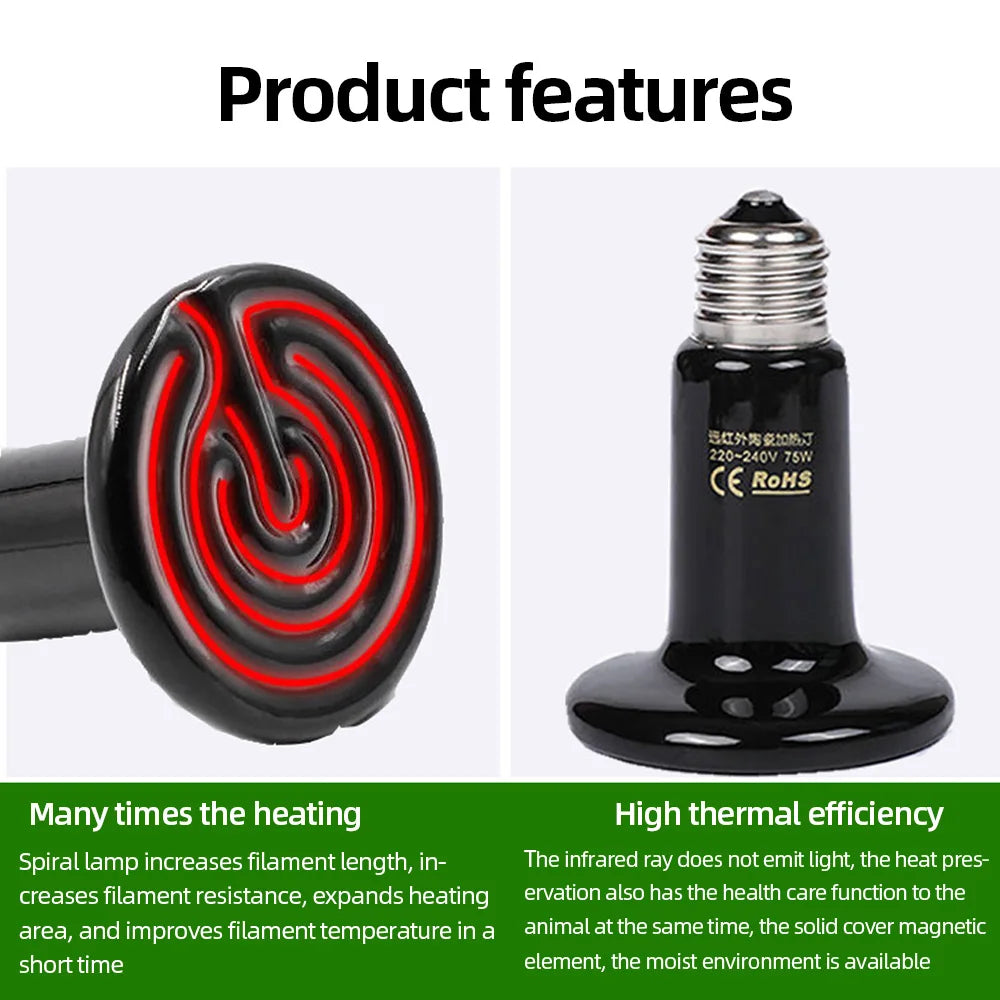 Far Infrared Pet Heating Lamp Ceramic 220V Reptile Turtle Brooder Bulb Heat Emitter Light Bulb 25W 50W 75W 100W 150W 200W