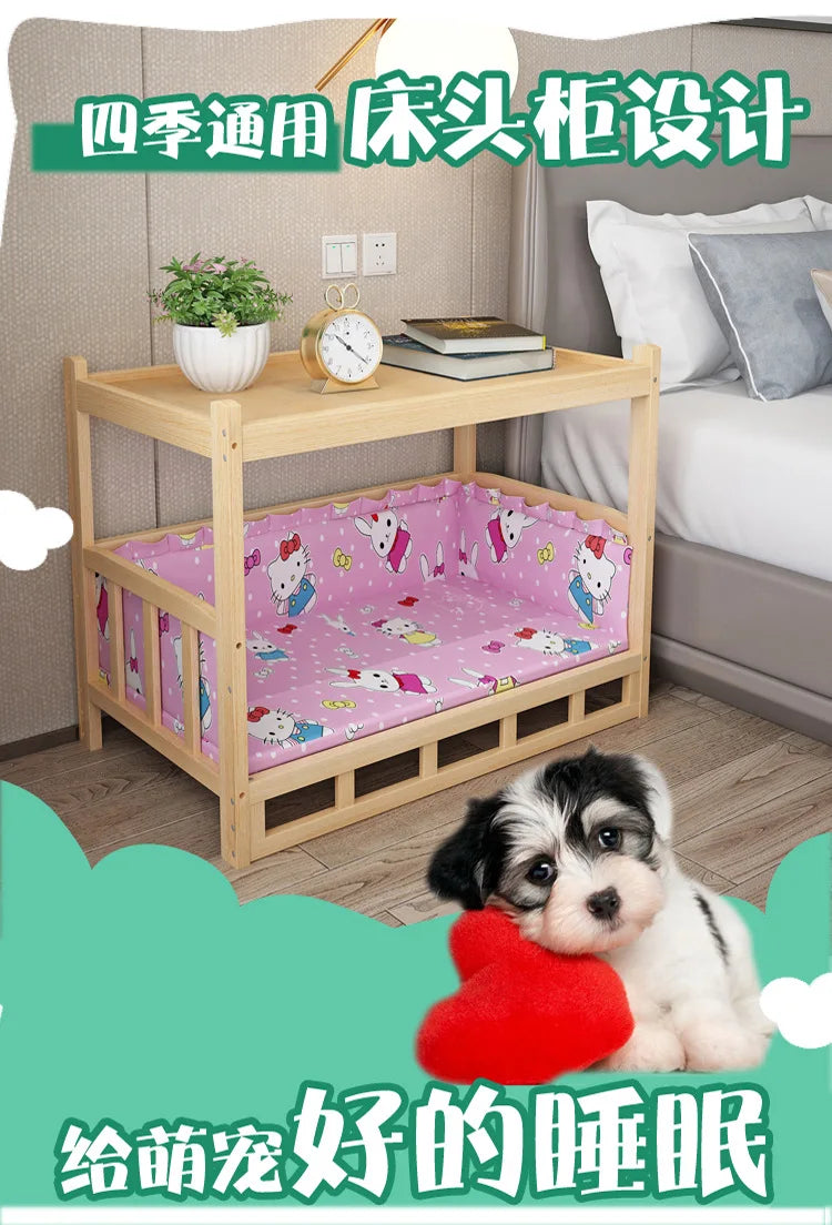 Solid Wood Dog Kennel, Puppy Bed, Kitten Bed, Polished and Smooth, Detachable Pet Accessories, Golden Retriever and Cats