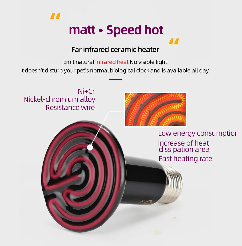 Far Infrared Pet Heating Lamp Ceramic 220V Reptile Turtle Brooder Bulb Heat Emitter Light Bulb 25W 50W 75W 100W 150W 200W