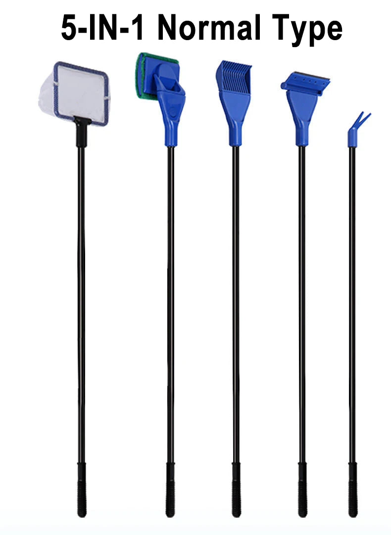 6-IN-1 Aquarium Cleaning Tools Kits Fish Tank Clean Set Fish Net Gravel Rake Algae Scraper Fork Sponge Brush Glass Cleaner