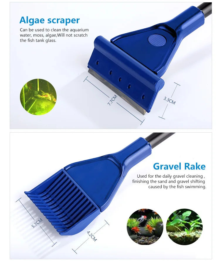 6-IN-1 Aquarium Cleaning Tools Kits Fish Tank Clean Set Fish Net Gravel Rake Algae Scraper Fork Sponge Brush Glass Cleaner