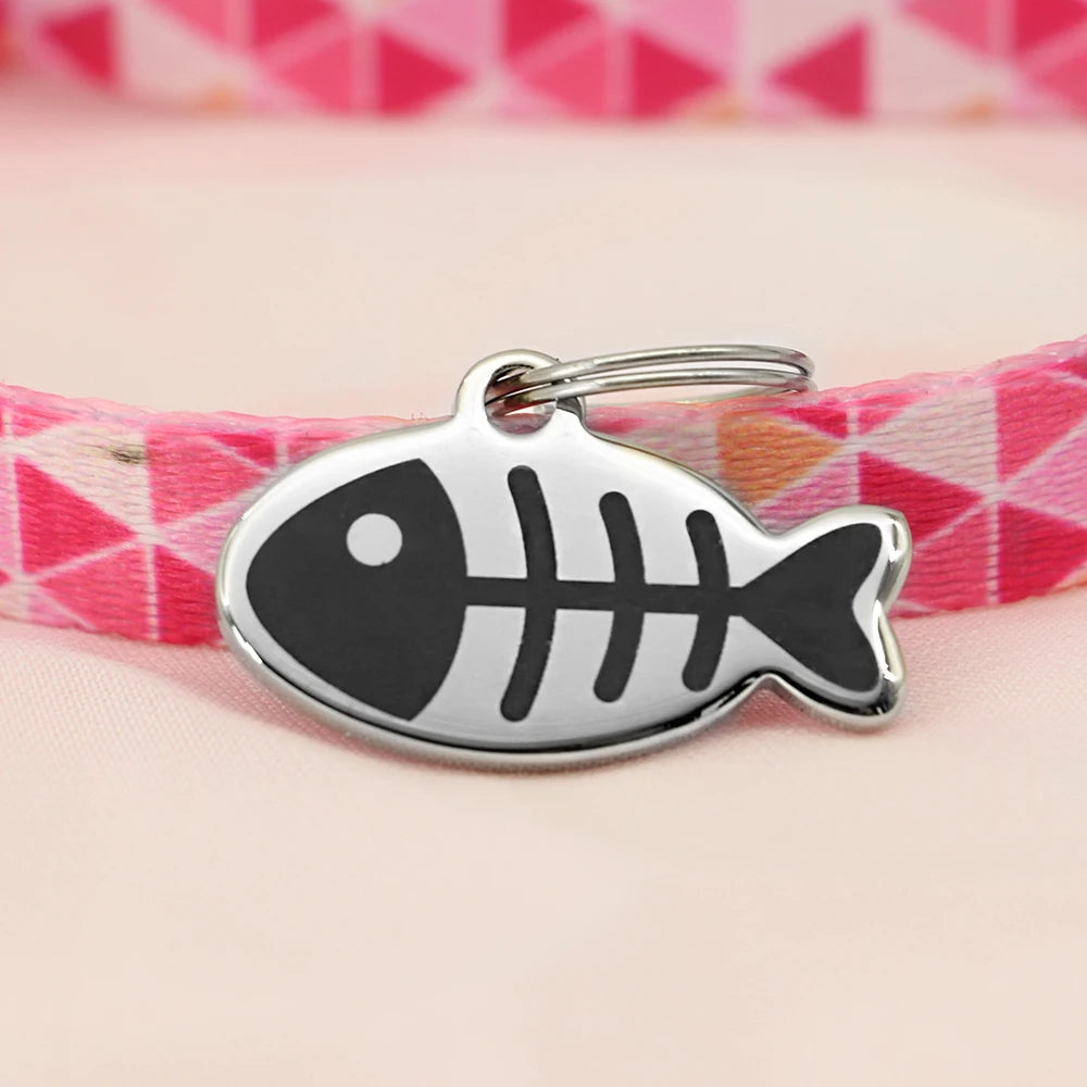 Cute Cat Tag Small Dog ID Tags Free Engraved Name Cats Kitten Name Tag Anti-lost Pet Collar Pendant Fish Shape & Cat Face Tags