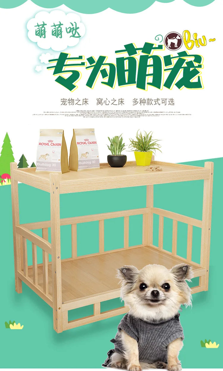 Solid Wood Dog Kennel, Puppy Bed, Kitten Bed, Polished and Smooth, Detachable Pet Accessories, Golden Retriever and Cats