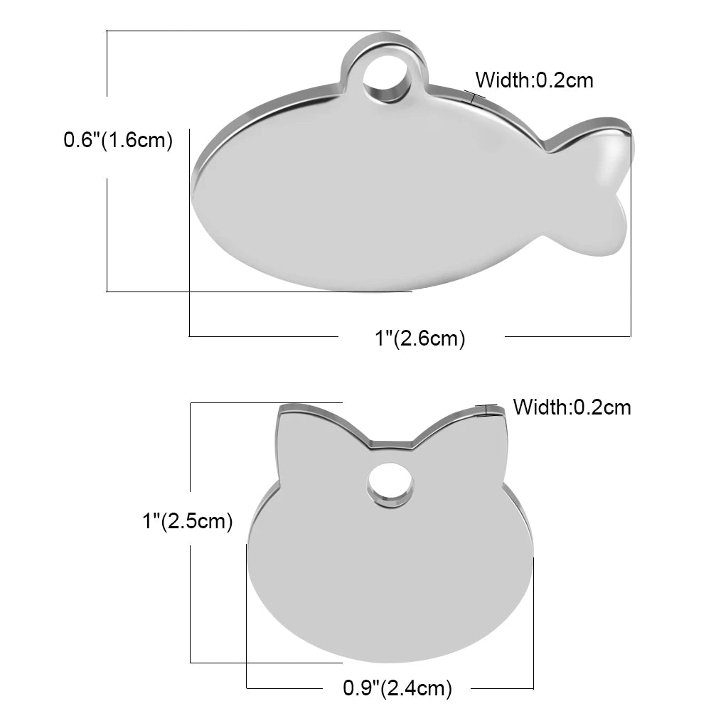 Cute Cat Tag Small Dog ID Tags Free Engraved Name Cats Kitten Name Tag Anti-lost Pet Collar Pendant Fish Shape & Cat Face Tags